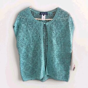 Jones Of New York Sleeveless Crochet-Knit Cardigan Sweater Turquoise W-2x [$109)